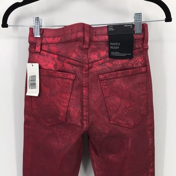 J Brand Alana High Rise Jagged Opium Python Red Size 23 New - Picture 9 of 12